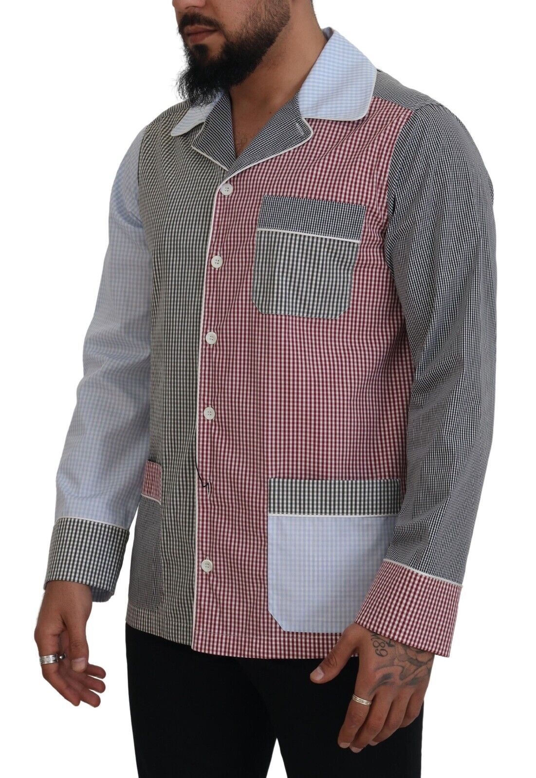 Camisa de dormir de algodón multicolor con botones