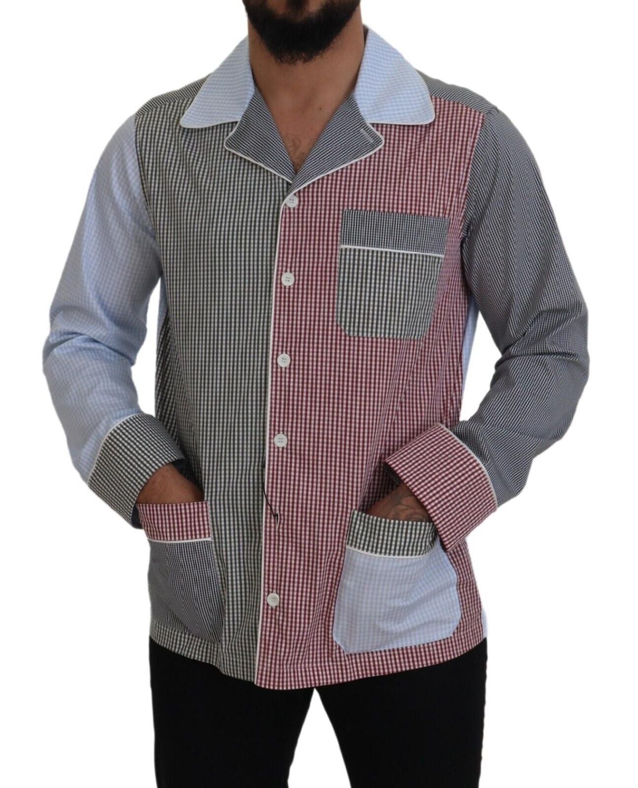 Camisa de dormir de algodón multicolor con botones