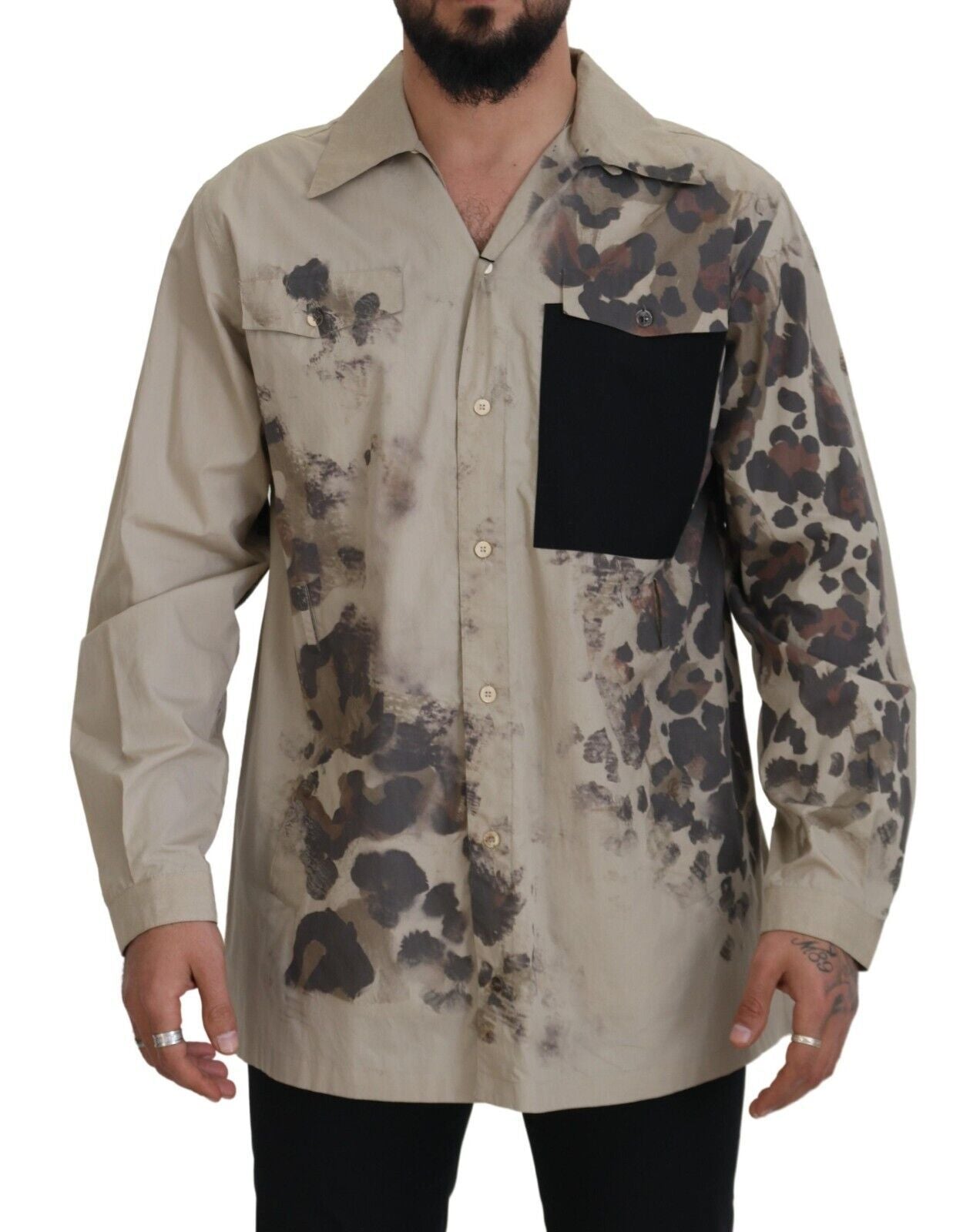 Camisa informal de algodón beige con botones