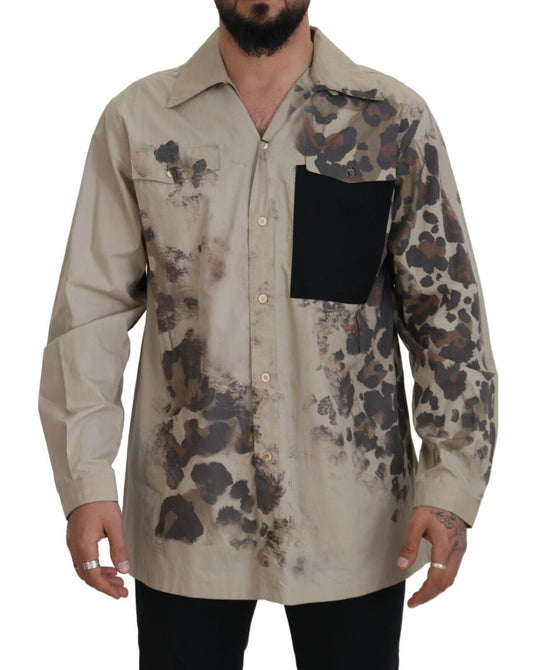 Camisa informal de algodón beige con botones