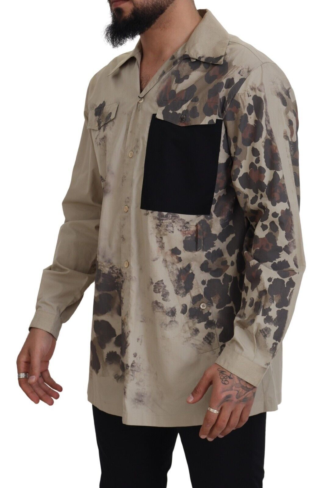 Camisa informal de algodón beige con botones