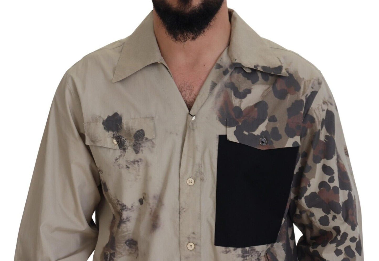 Camisa informal de algodón beige con botones