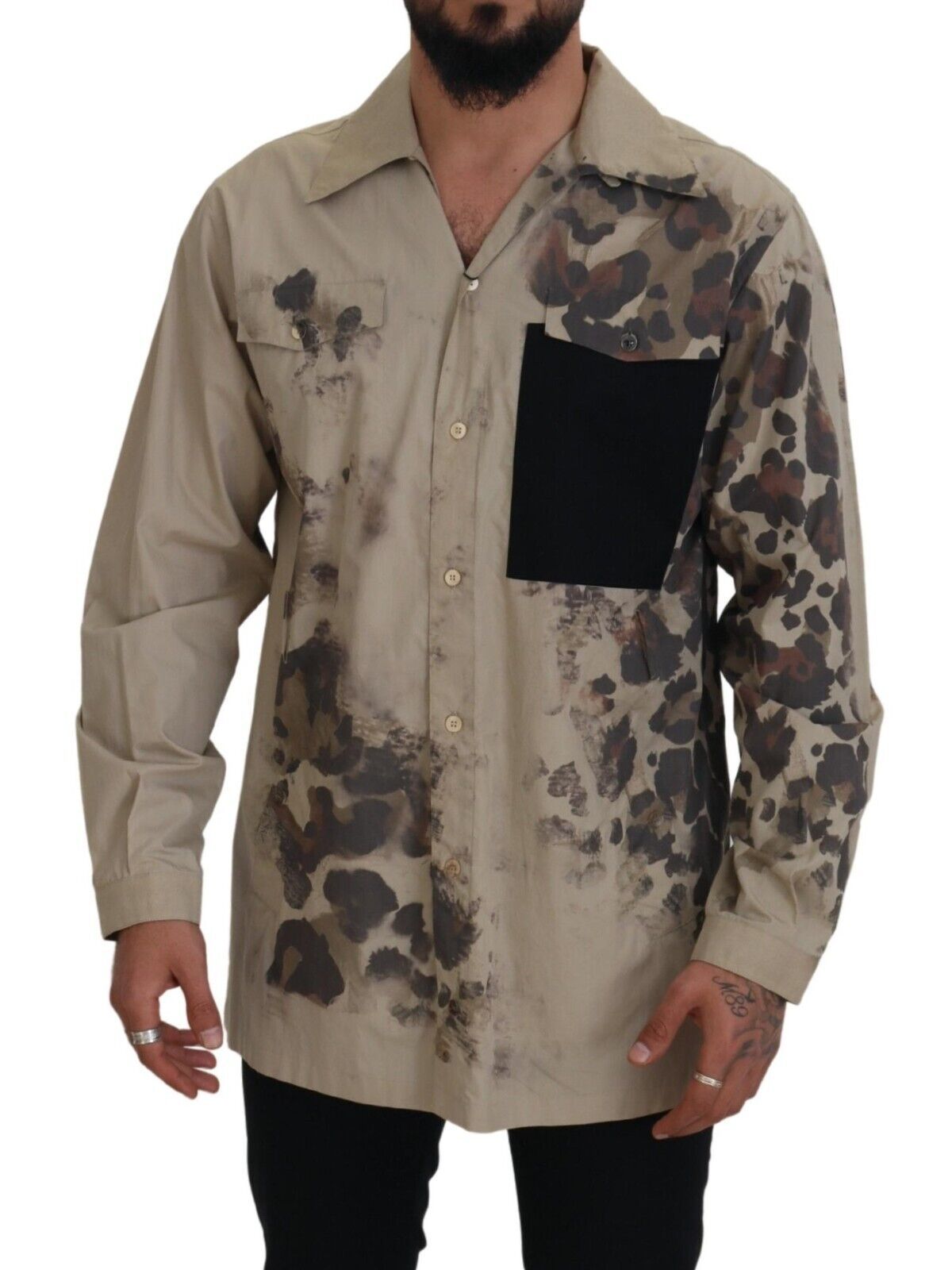 Camisa informal de algodón beige con botones