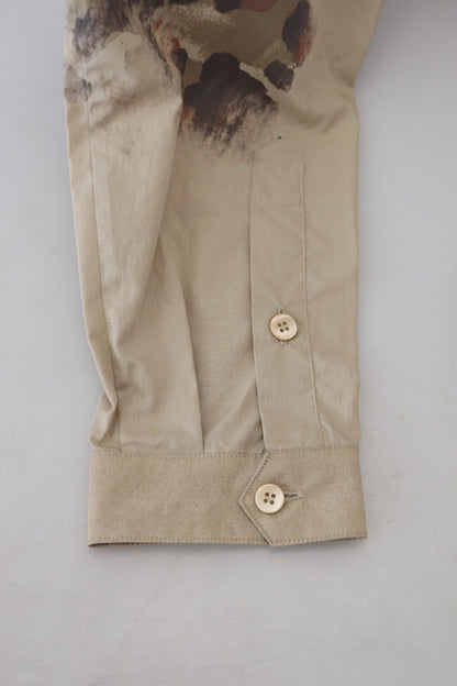 Camisa informal de algodón beige con botones