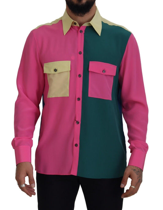Camisa elegante de seda multicolor con botones