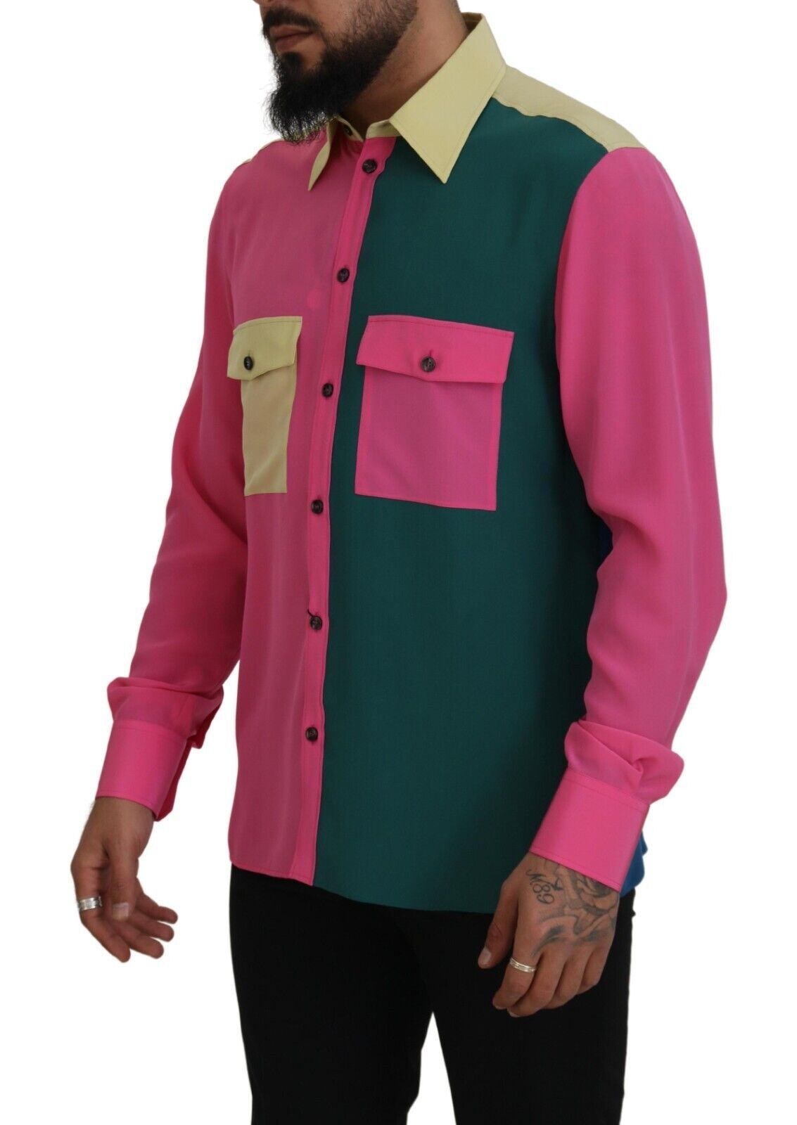 Camisa elegante de seda multicolor con botones