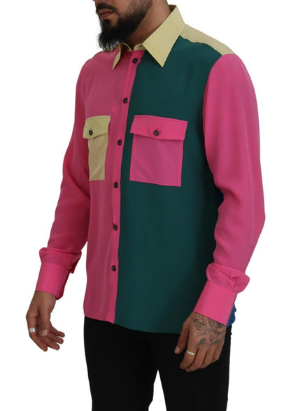 Camisa elegante de seda multicolor con botones