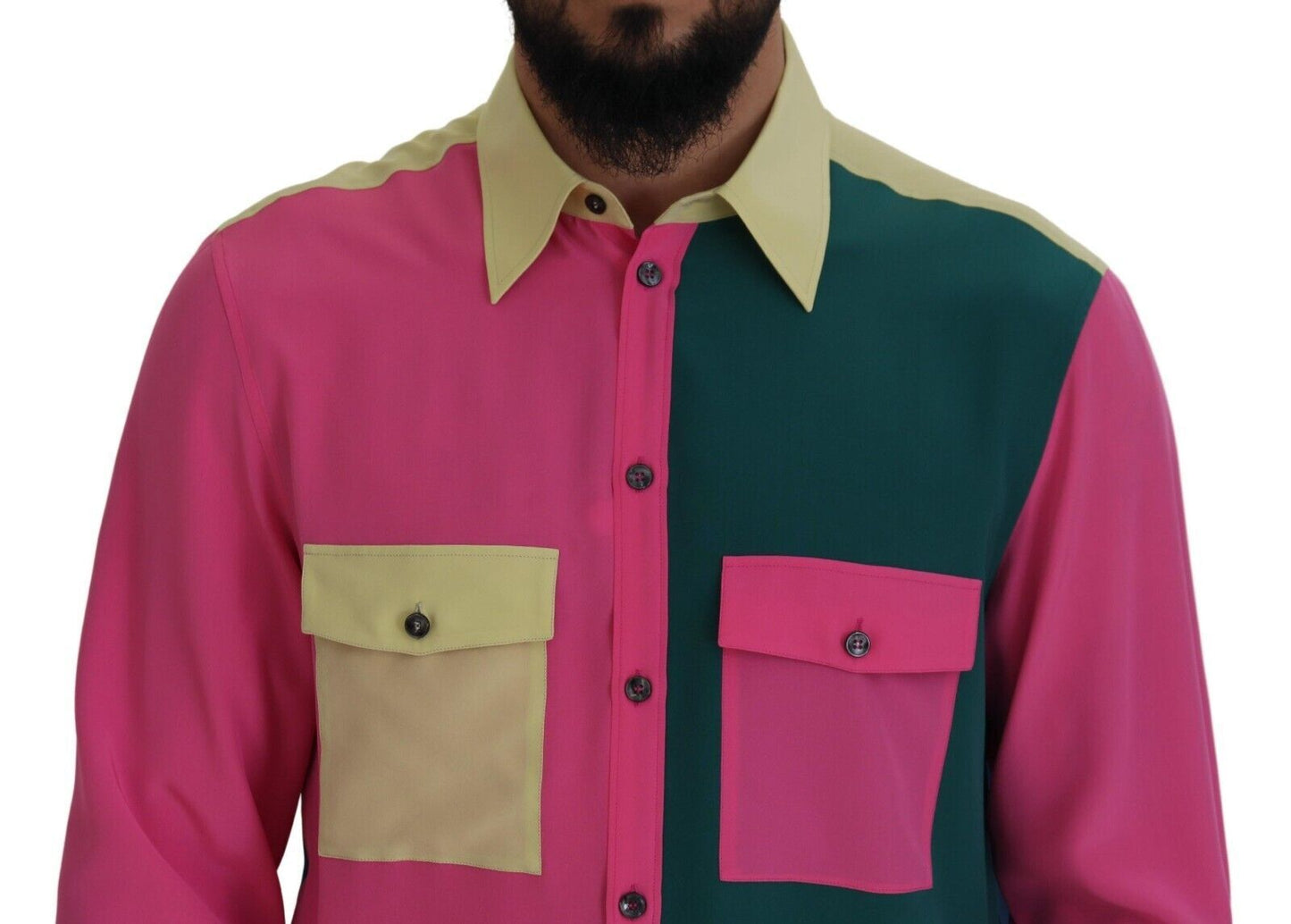 Camisa elegante de seda multicolor con botones