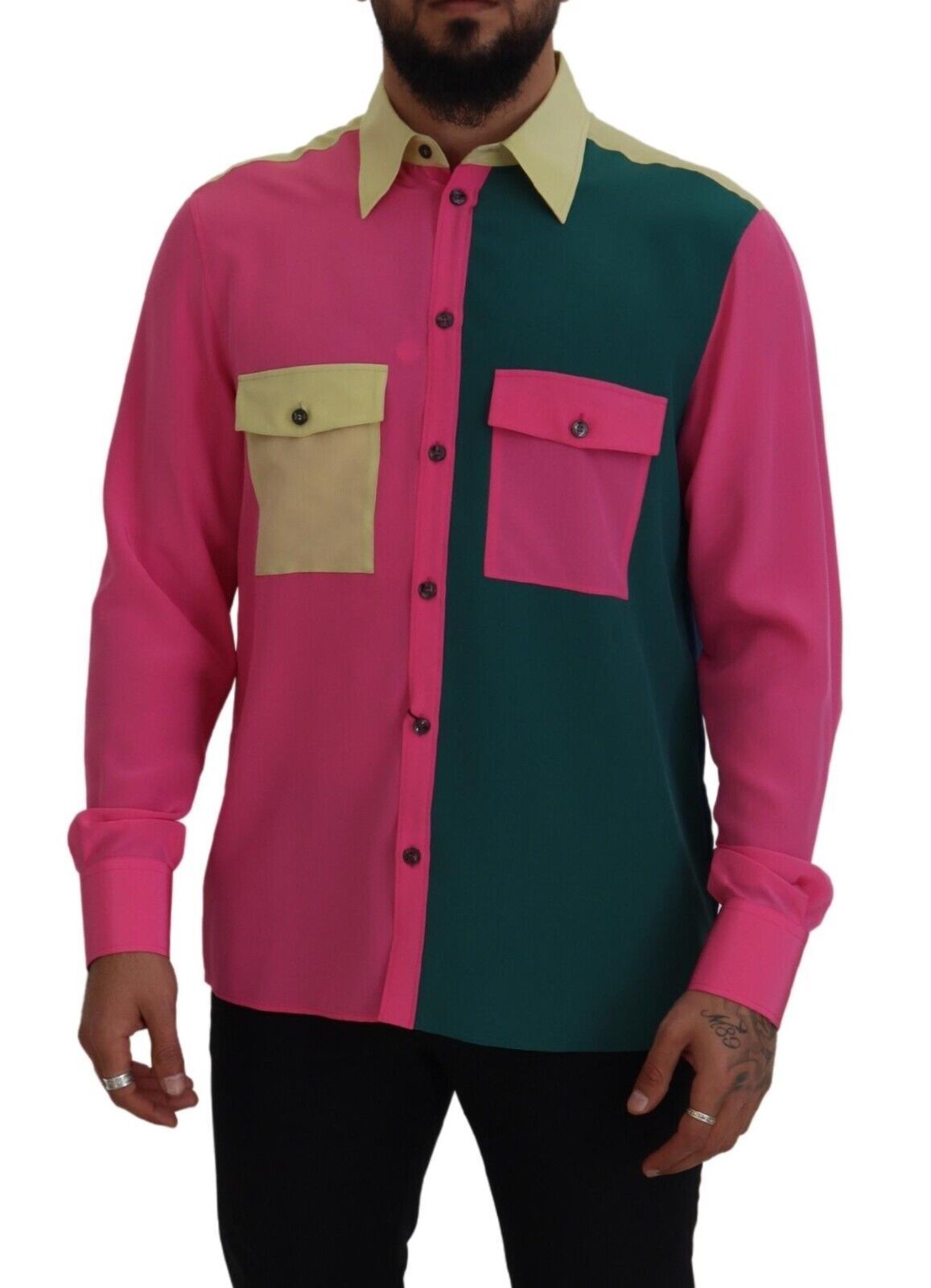 Camisa elegante de seda multicolor con botones