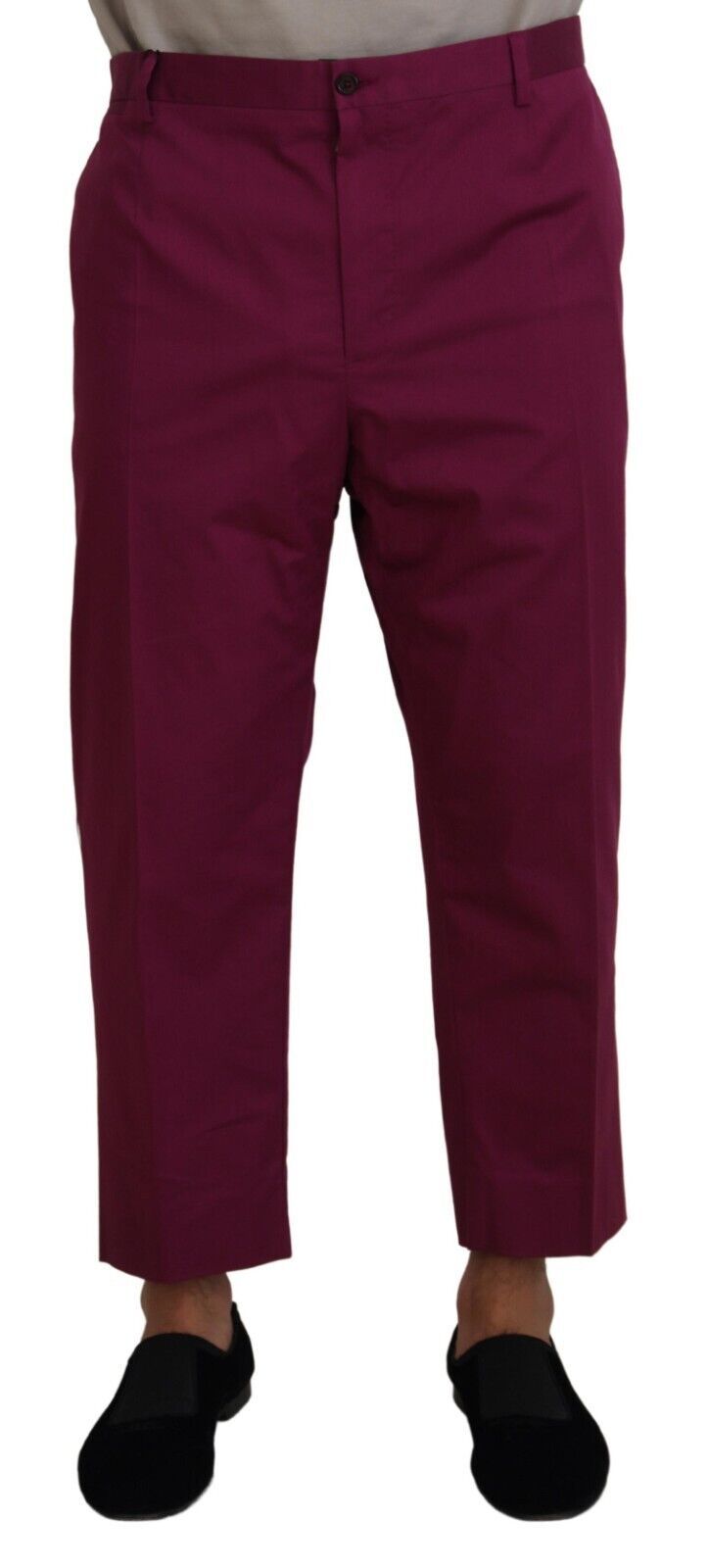 Elegantes pantalones elásticos de algodón color magenta