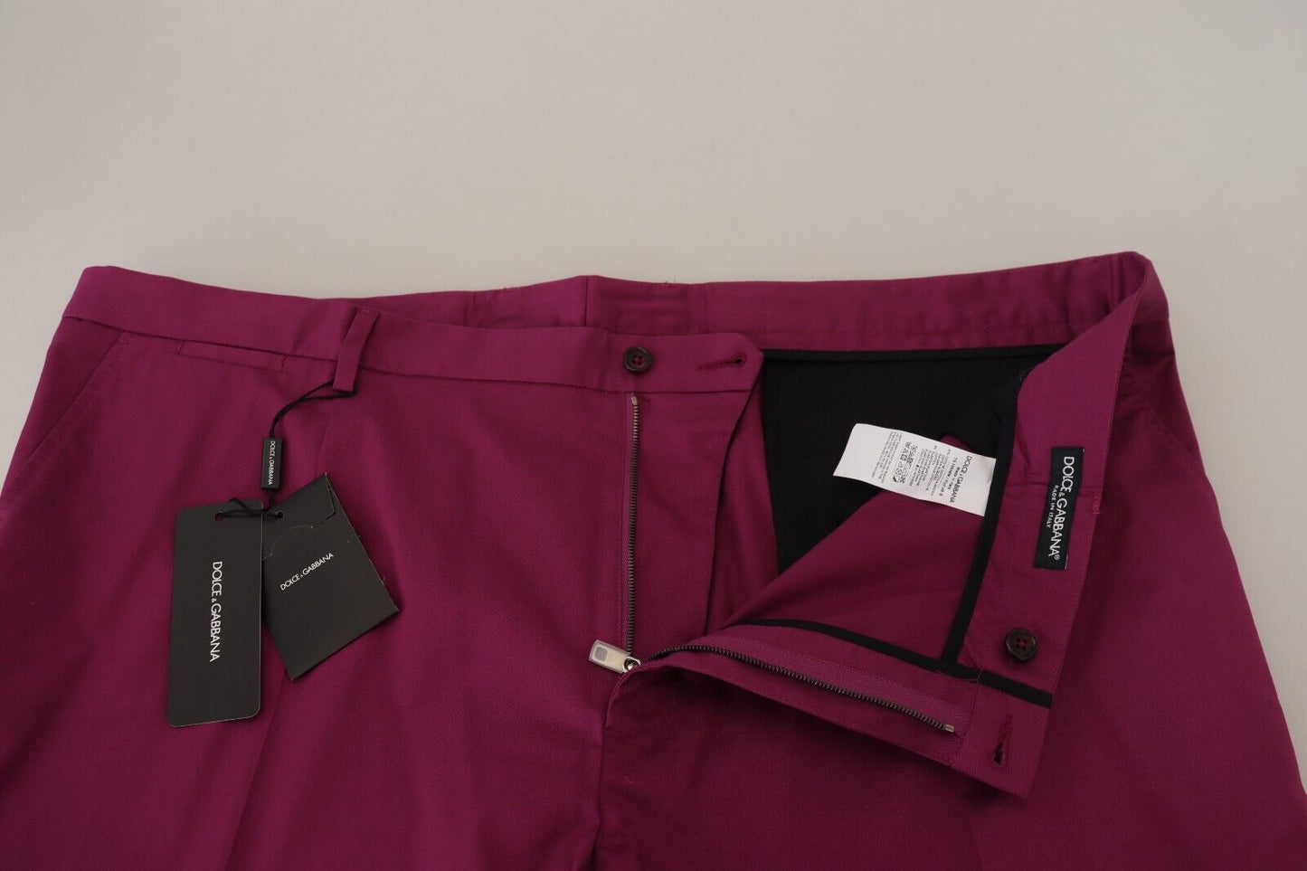 Elegantes pantalones elásticos de algodón color magenta