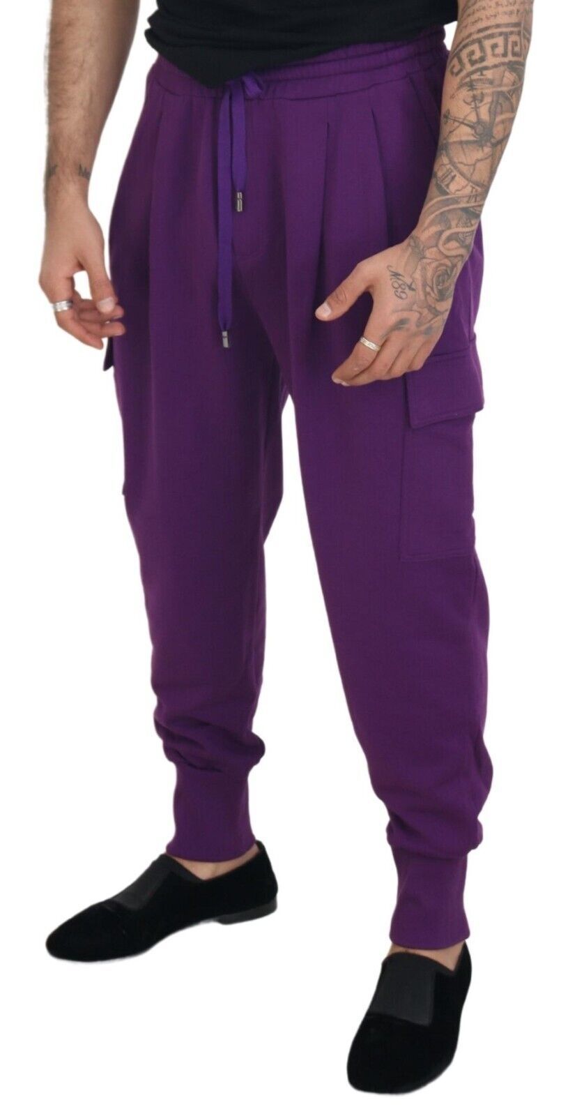 Elegantes pantalones deportivos cargo de algodón morado