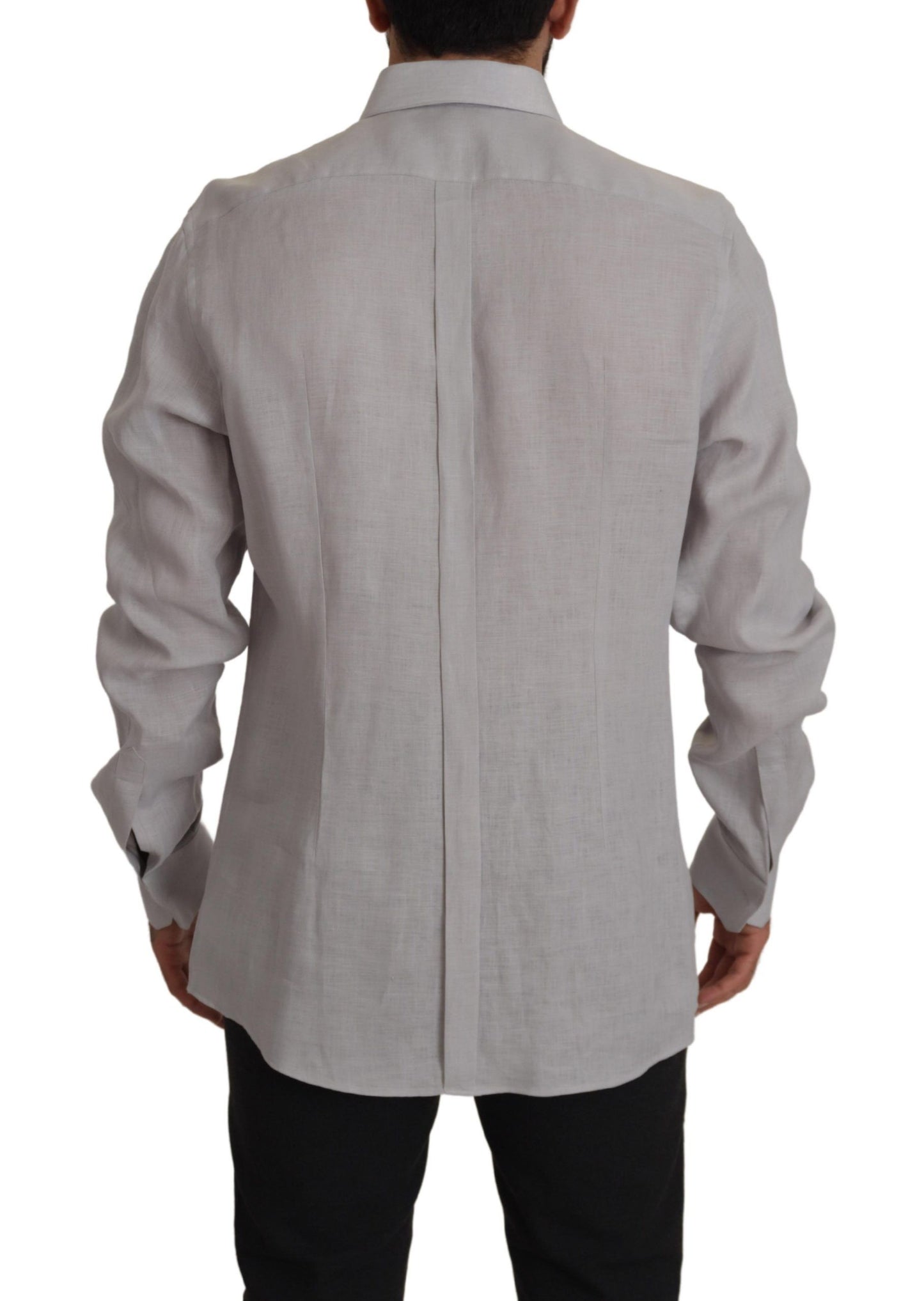 Camisa elegante de lino gris de corte entallado