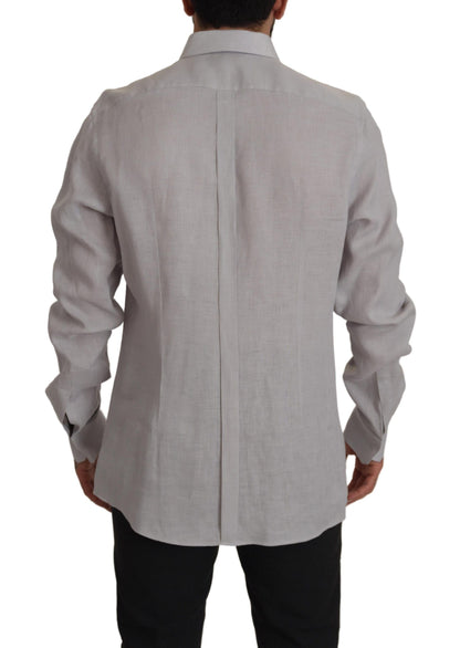Camisa elegante de lino gris de corte entallado