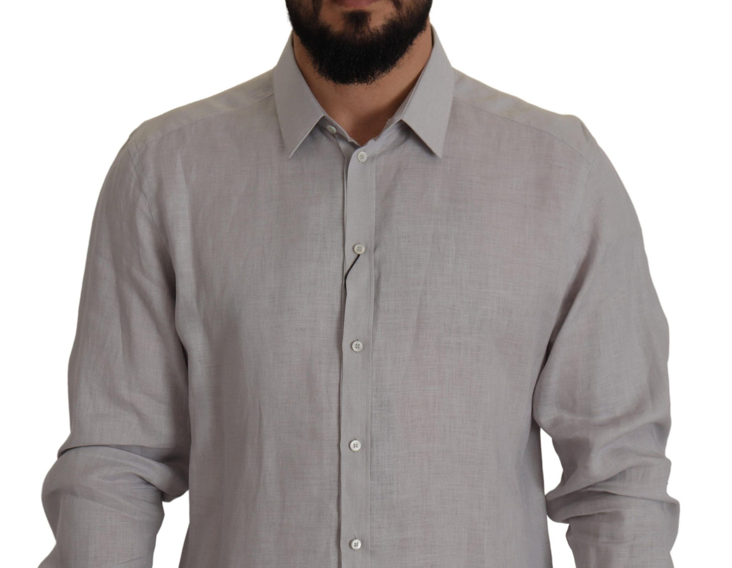Camisa elegante de lino gris de corte entallado