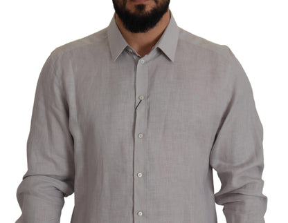 Camisa elegante de lino gris de corte entallado