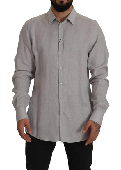 Camisa elegante de lino gris de corte entallado