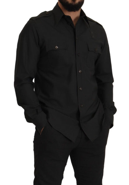 Camisa elegante de algodón verde oscuro de corte entallado