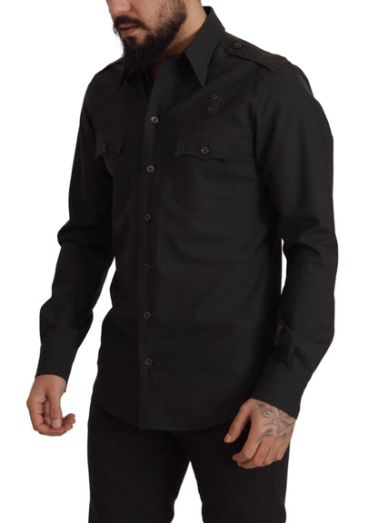 Camisa elegante de algodón verde oscuro de corte entallado