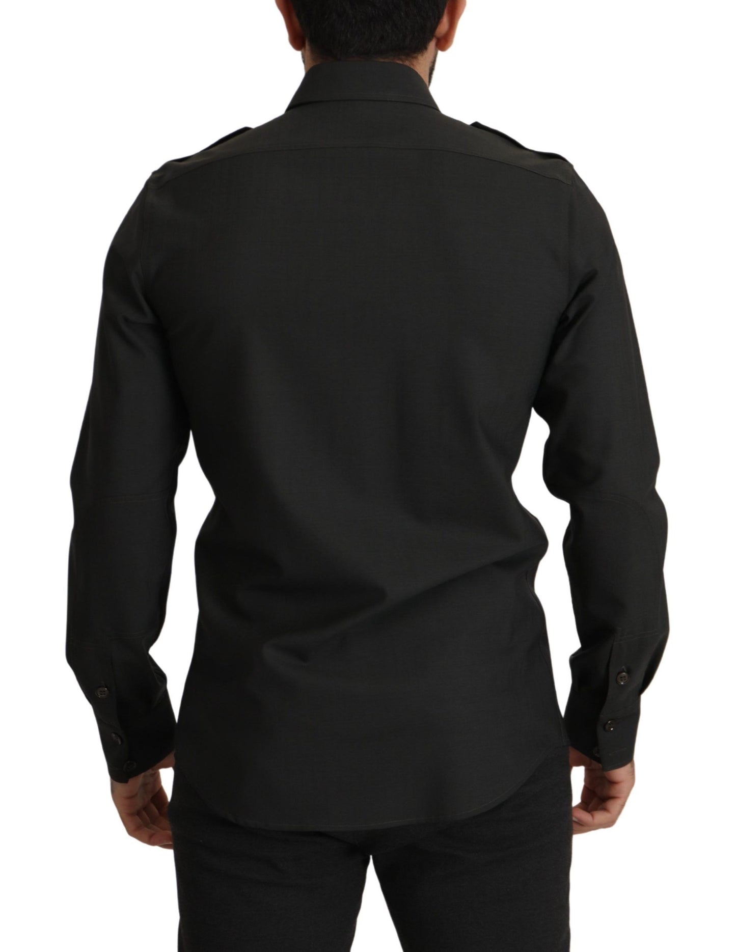 Camisa elegante de algodón verde oscuro de corte entallado