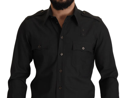 Camisa elegante de algodón verde oscuro de corte entallado