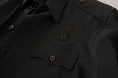 Camisa elegante de algodón verde oscuro de corte entallado