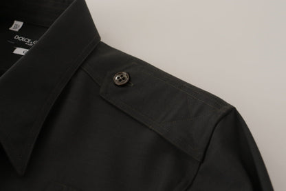 Camisa elegante de algodón verde oscuro de corte entallado