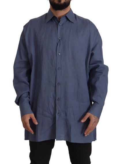 Camisa elegante de lino azul oscuro