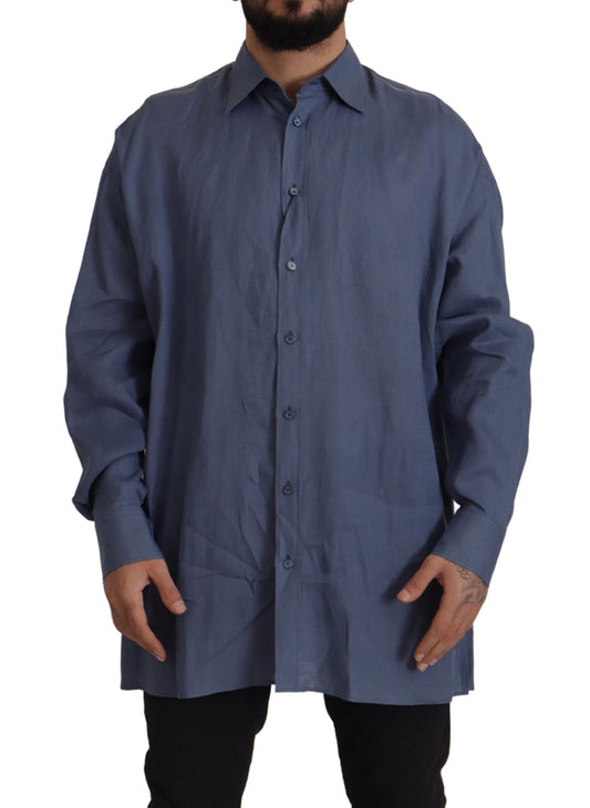 Camisa elegante de lino azul oscuro