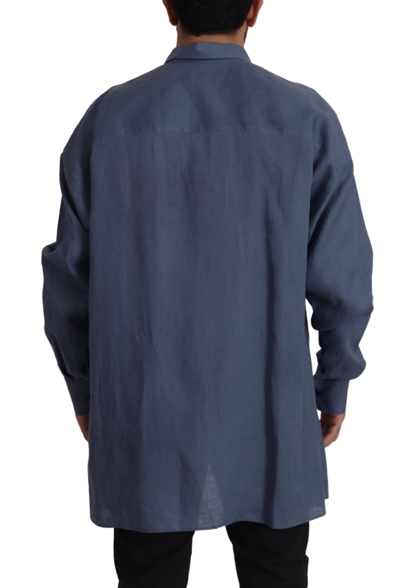 Camisa elegante de lino azul oscuro