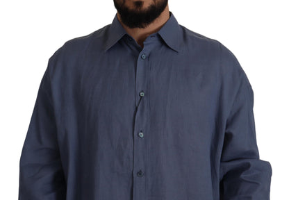Camisa elegante de lino azul oscuro