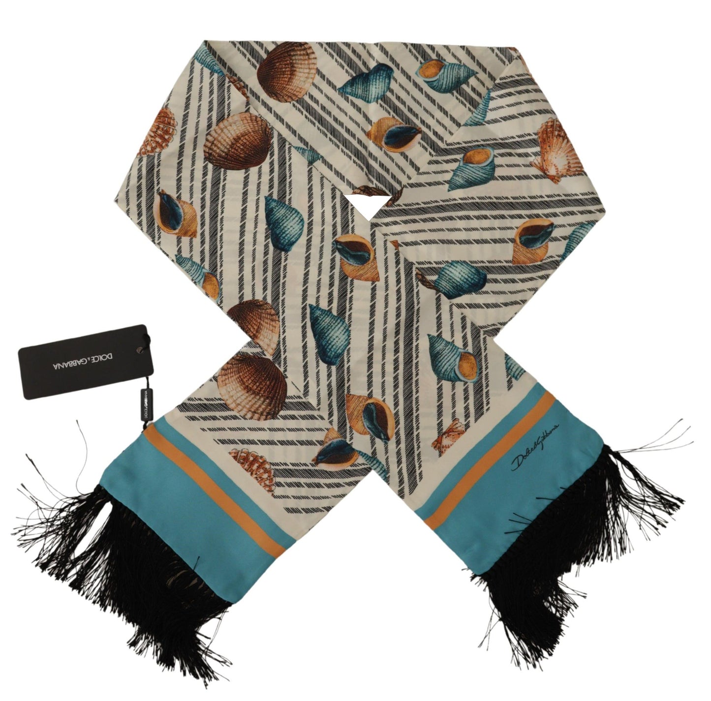 Bufanda de seda multicolor con estampado de conchas marinas