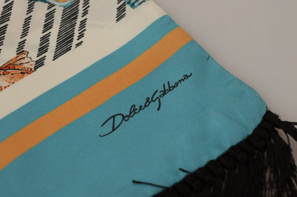 Bufanda de seda multicolor con estampado de conchas marinas