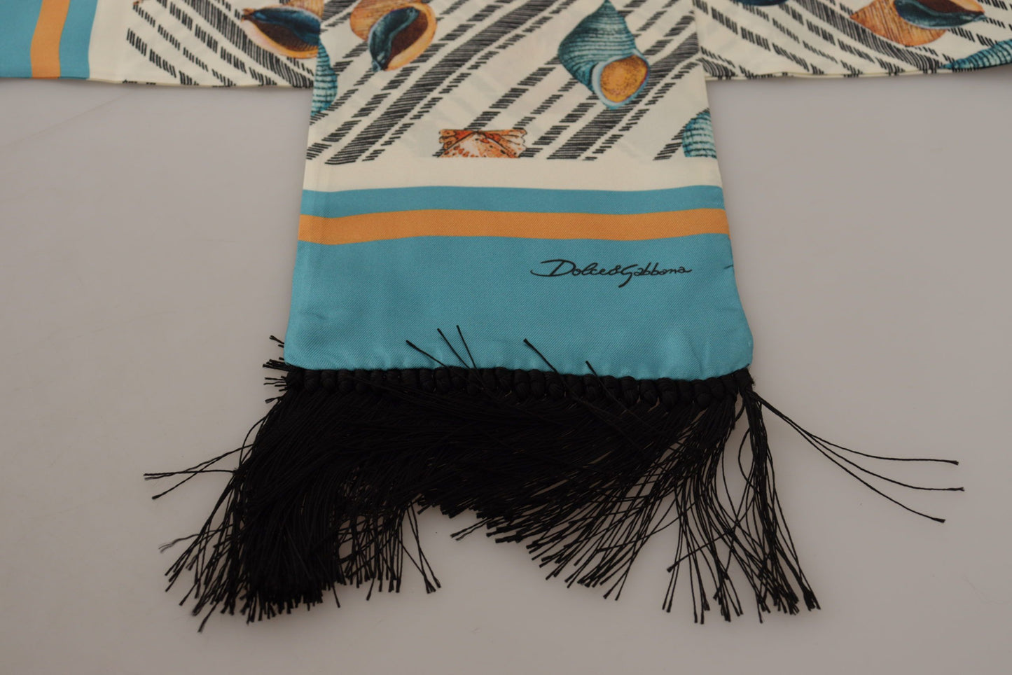 Bufanda de seda multicolor con estampado de conchas marinas