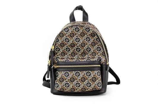 Mochila de hombro de cuero con estampado de logotipo negro Signet Mini