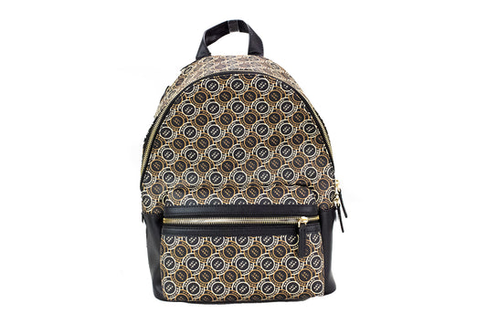 Mochila de hombro de cuero con estampado del logotipo negro mediano Signet
