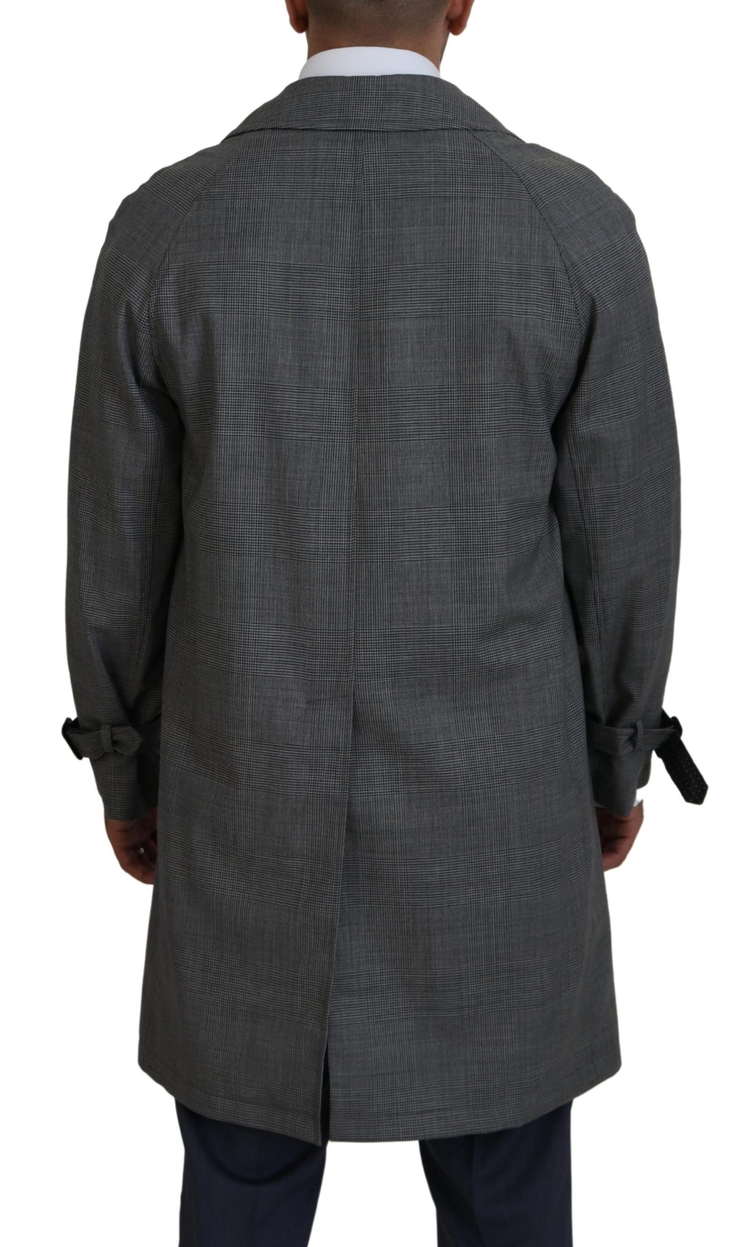 Elegante gabardina a cuadros grises