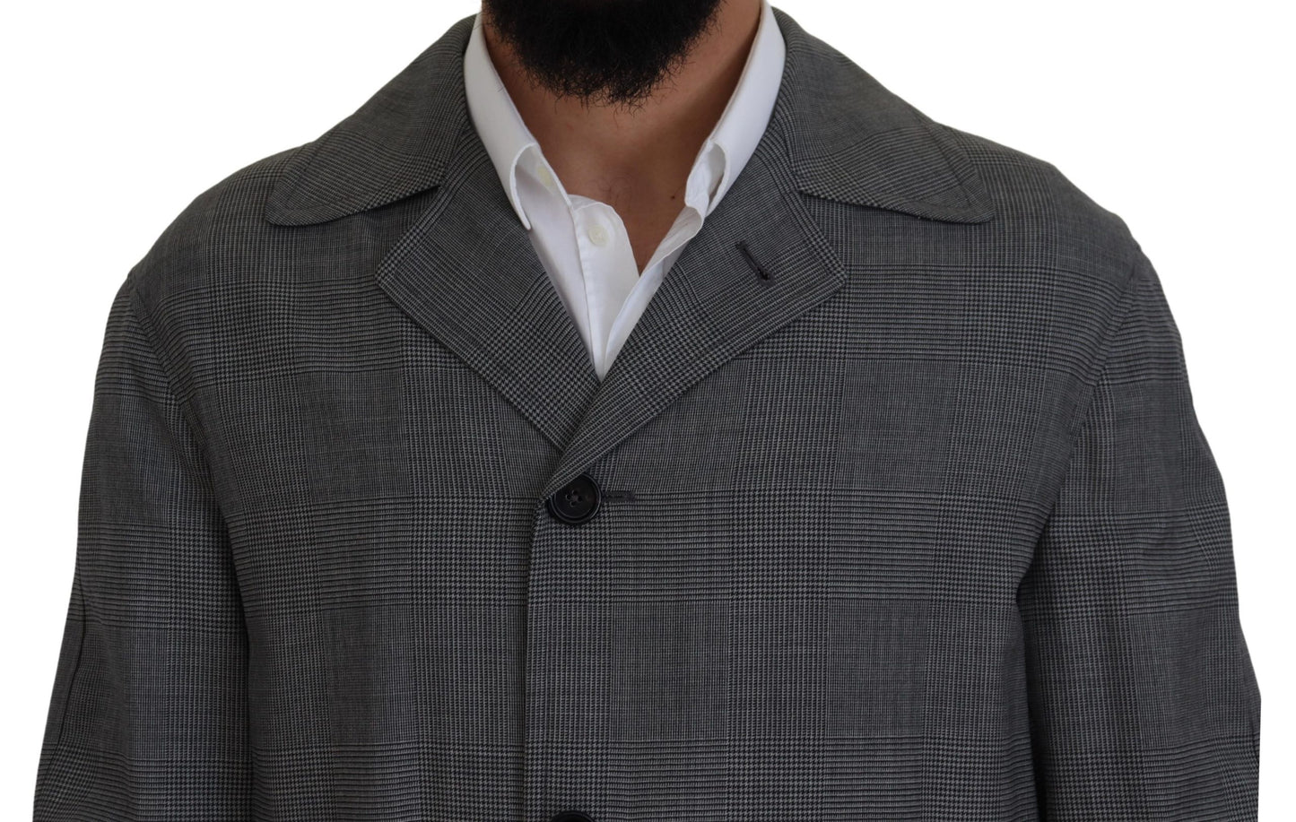 Elegante gabardina a cuadros grises