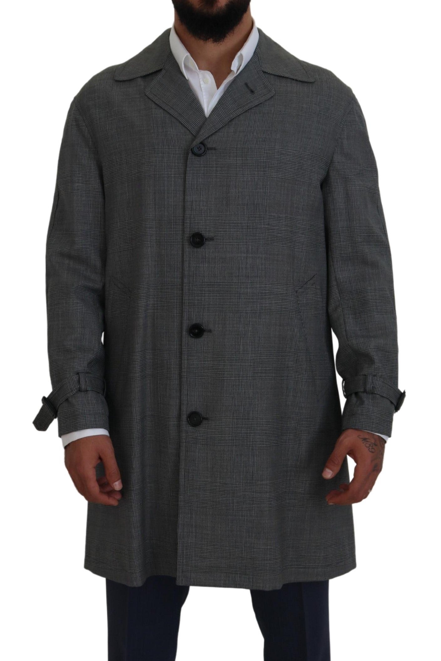 Elegante gabardina a cuadros grises
