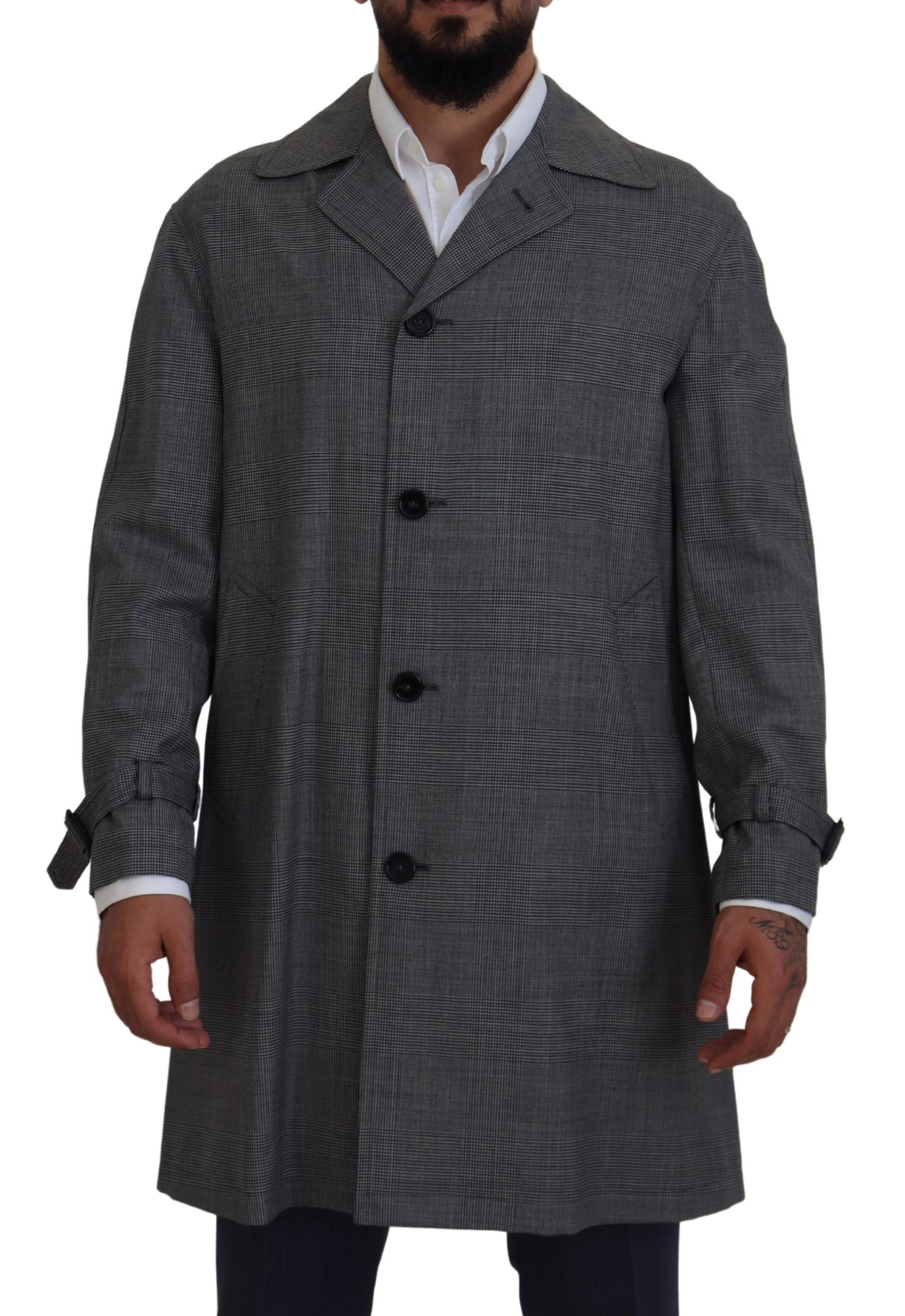 Elegante gabardina a cuadros grises