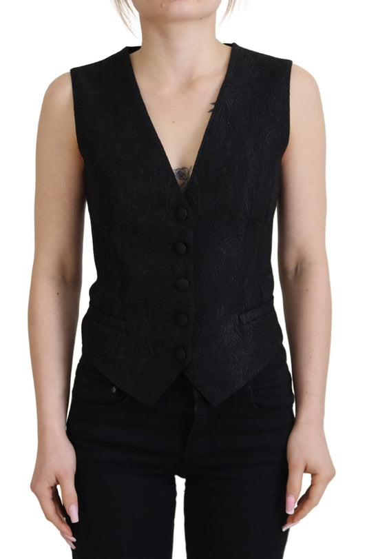 Chaleco elegante de mezcla de seda negra