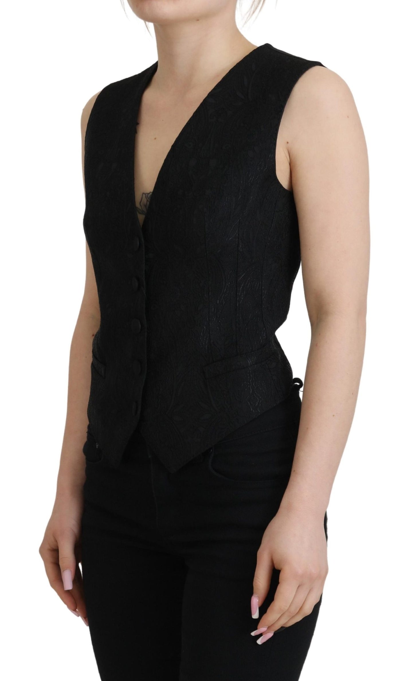Chaleco elegante de mezcla de seda negra