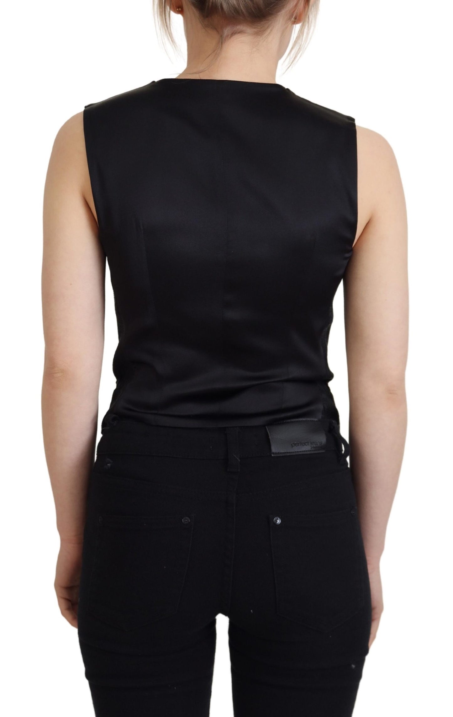 Chaleco elegante de mezcla de seda negra