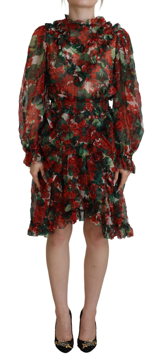 Elegante vestido de seda multicolor de corte A