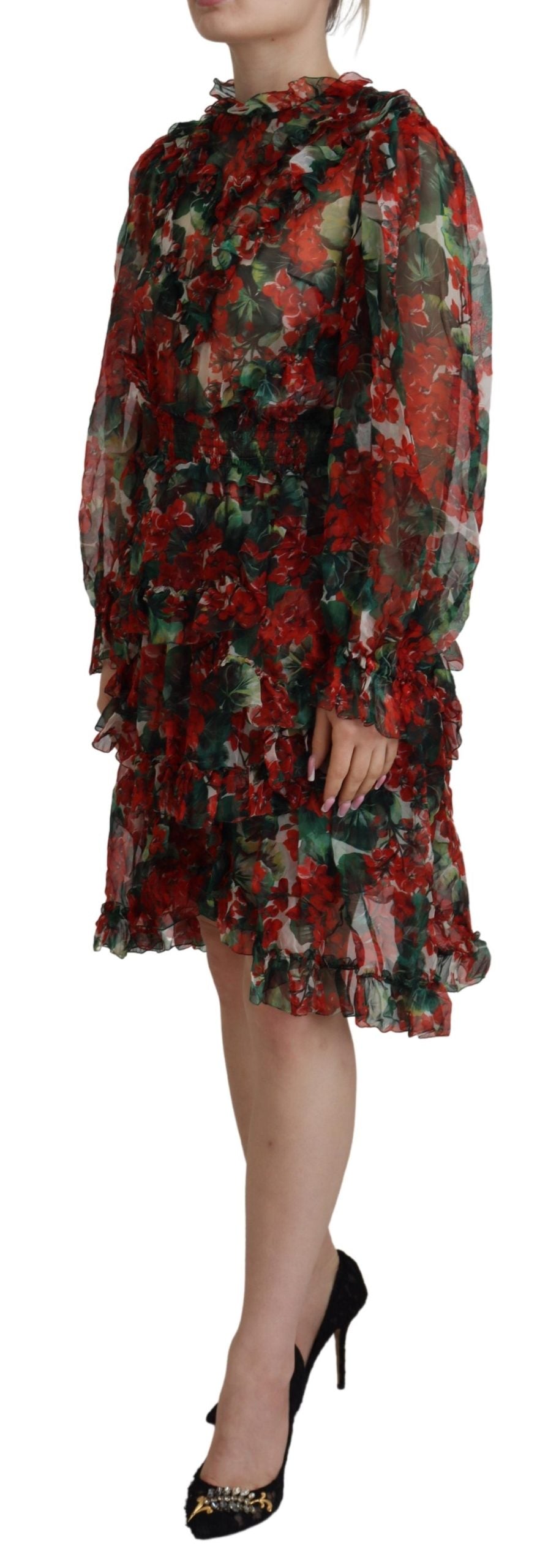 Elegante vestido de seda multicolor de corte A