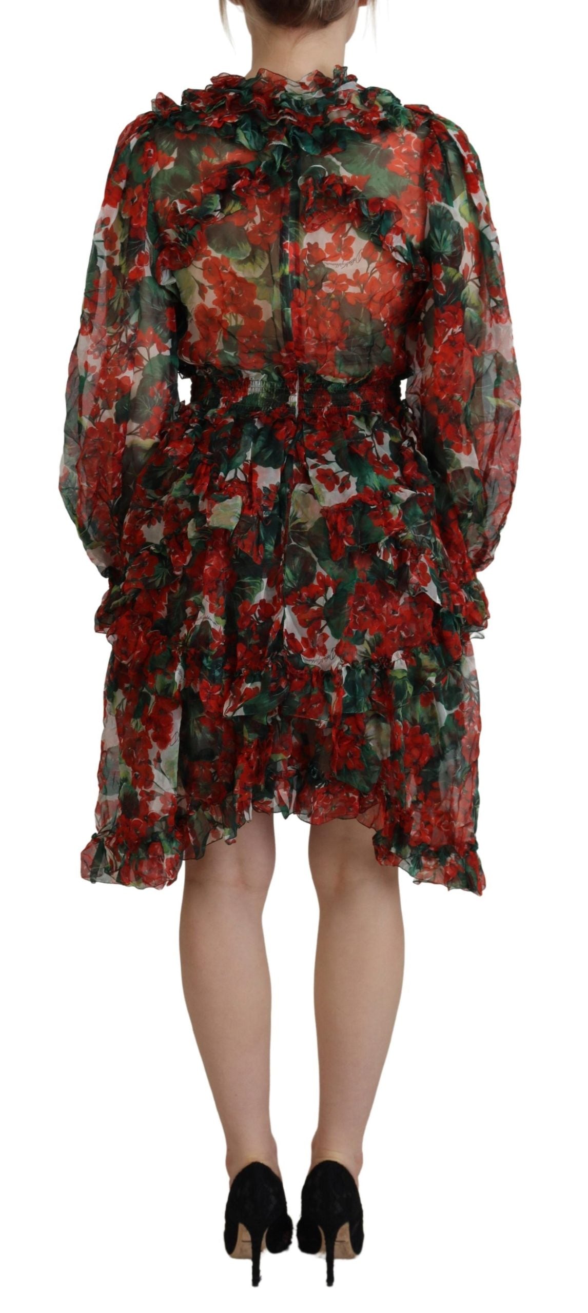 Elegante vestido de seda multicolor de corte A
