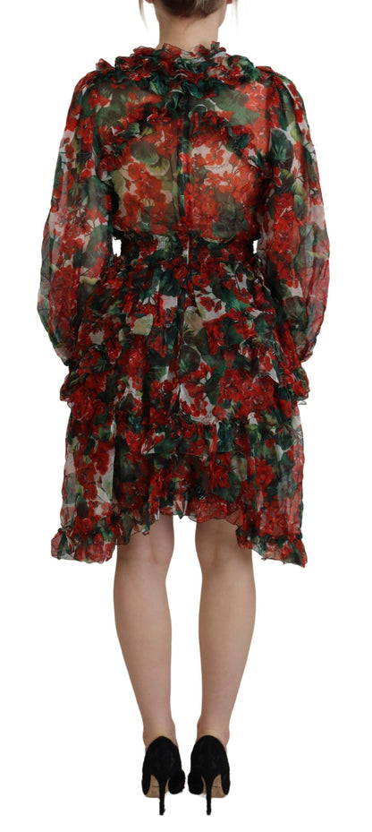 Elegante vestido de seda multicolor de corte A