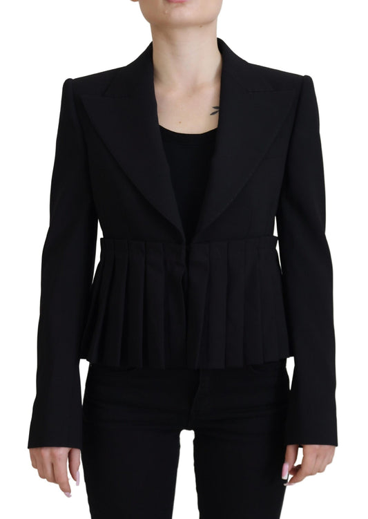 Elegante blazer negro de lana elástica