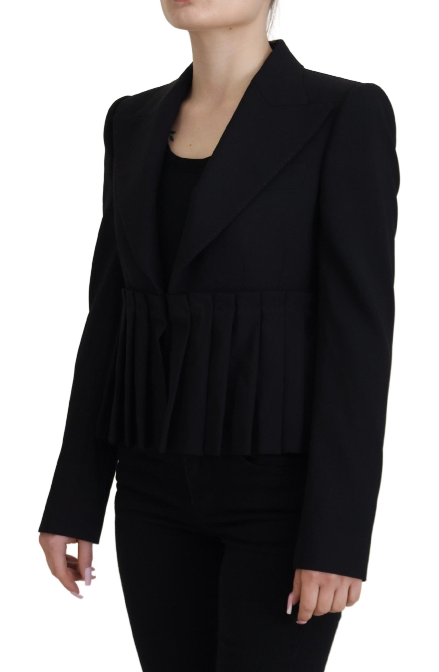 Elegante blazer negro de lana elástica