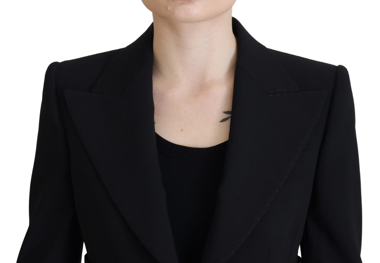 Elegante blazer negro de lana elástica